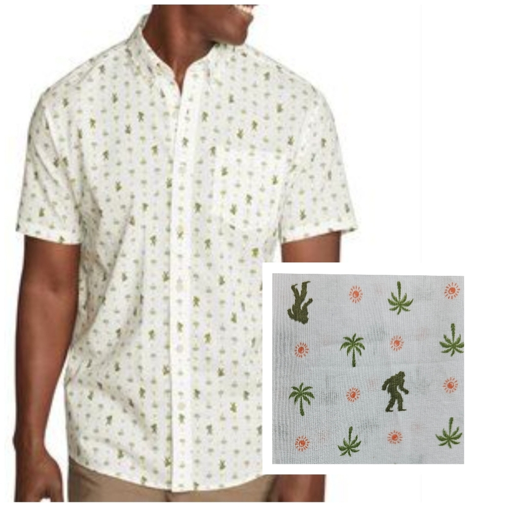 Eddie Bauer White Short Sleeve Button-Down Shirt with Green and Orange Print